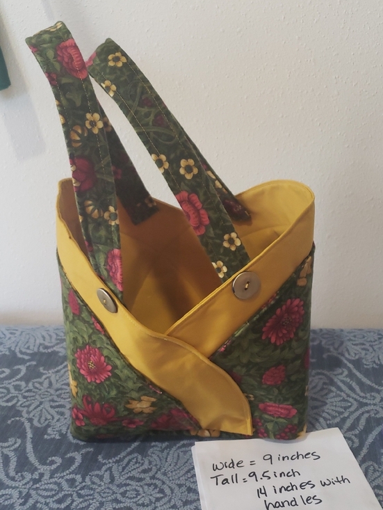 Handbags - Handmade Floral Tote Bag with Mustard Lining